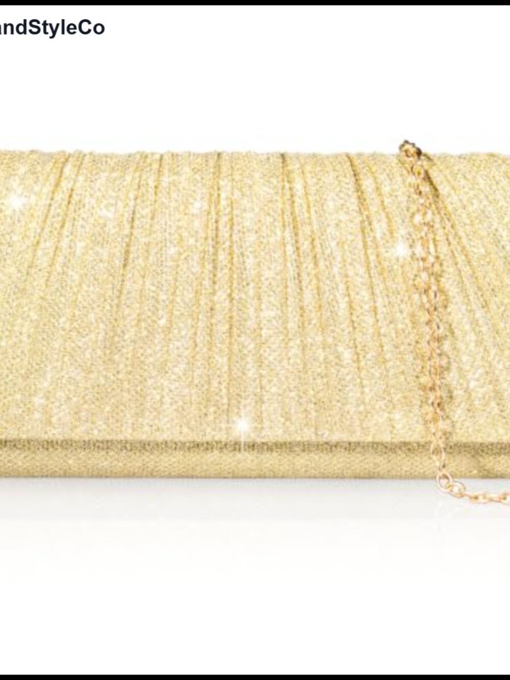 Shiny Pleated Evening Clutch w/Removable Chain for Formal Events